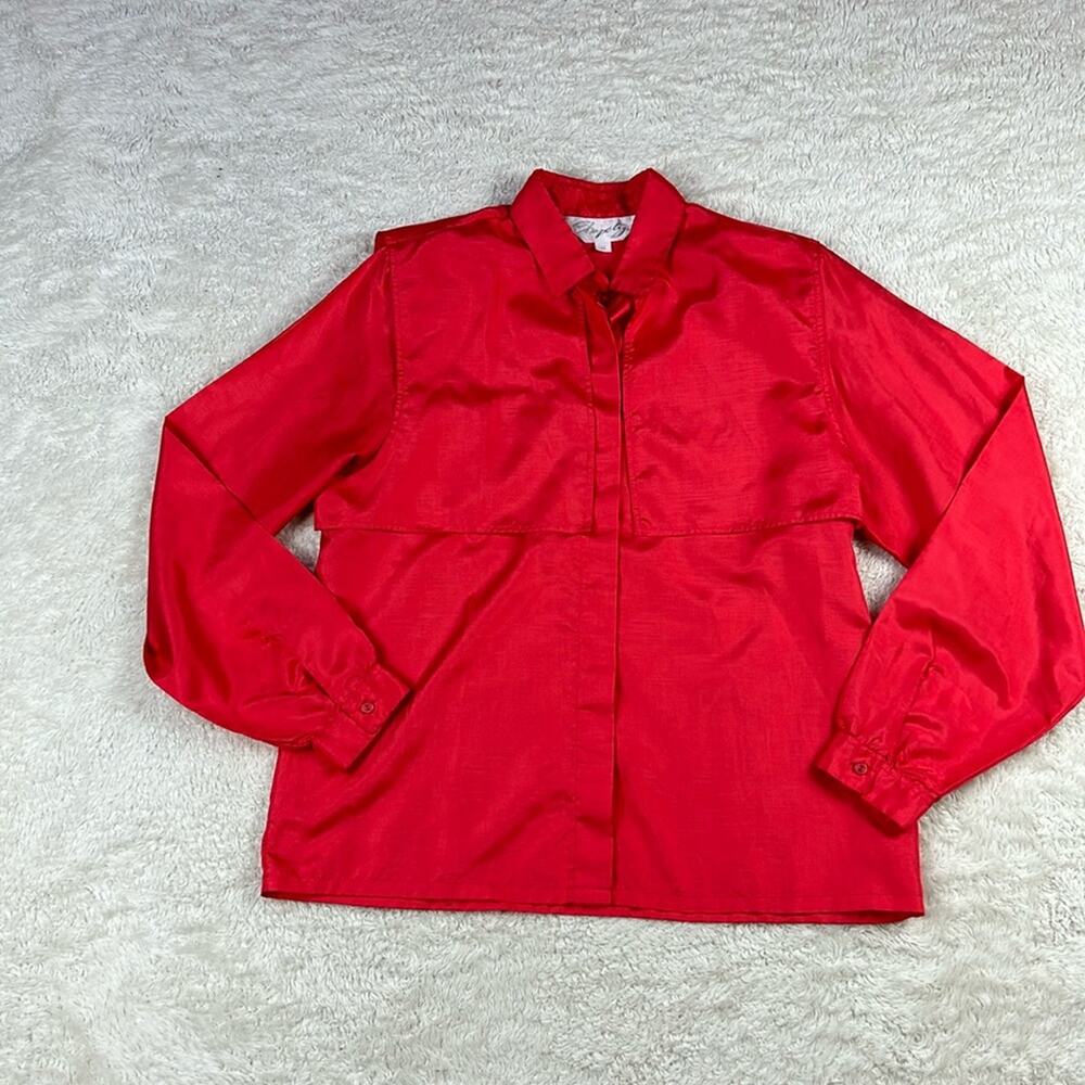 Vintage 80s 90s Shapely‎ Boxy red button down blouse, size 14 - Picture 3 of 9